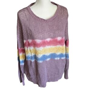 😁Knox Rose Womens Purple Multicolored Knit Sweater Size Large